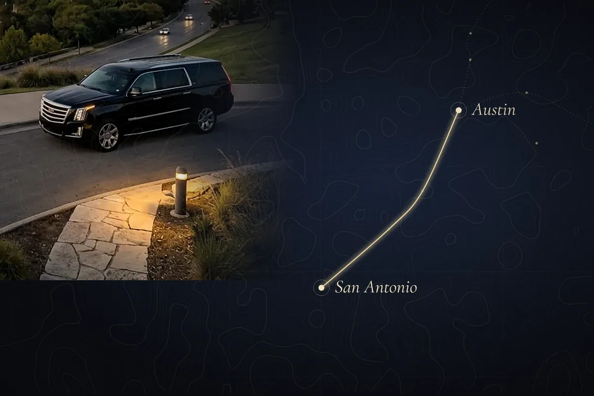 Black SUV arriving in downtown San Antonio
